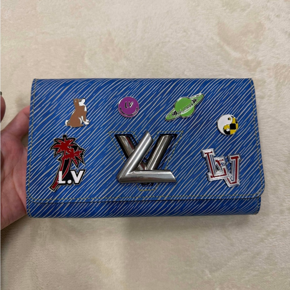 Louis Vuitton Striped Blue Wallet with Fun Patches